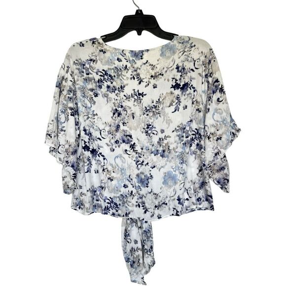 Mahina Womens Tie Front rayon Blouse lightweight floral Sleeve boho Hawaii - Picture 2 of 10